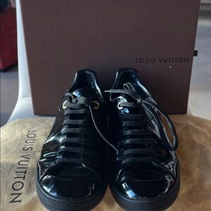 Louis Vuitton Glossy Black Patent Front Row Sneakers